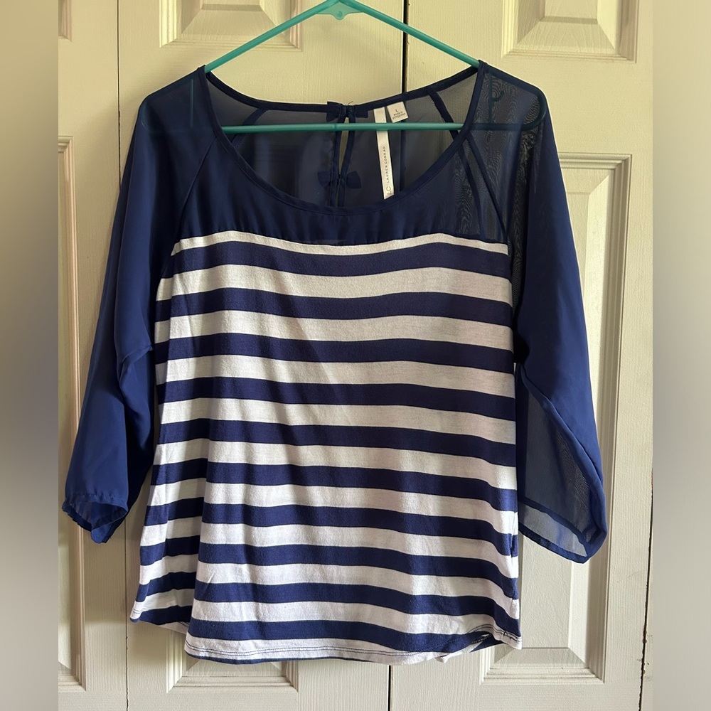 LC Lauren Conrad Navy and White Striped Blouse